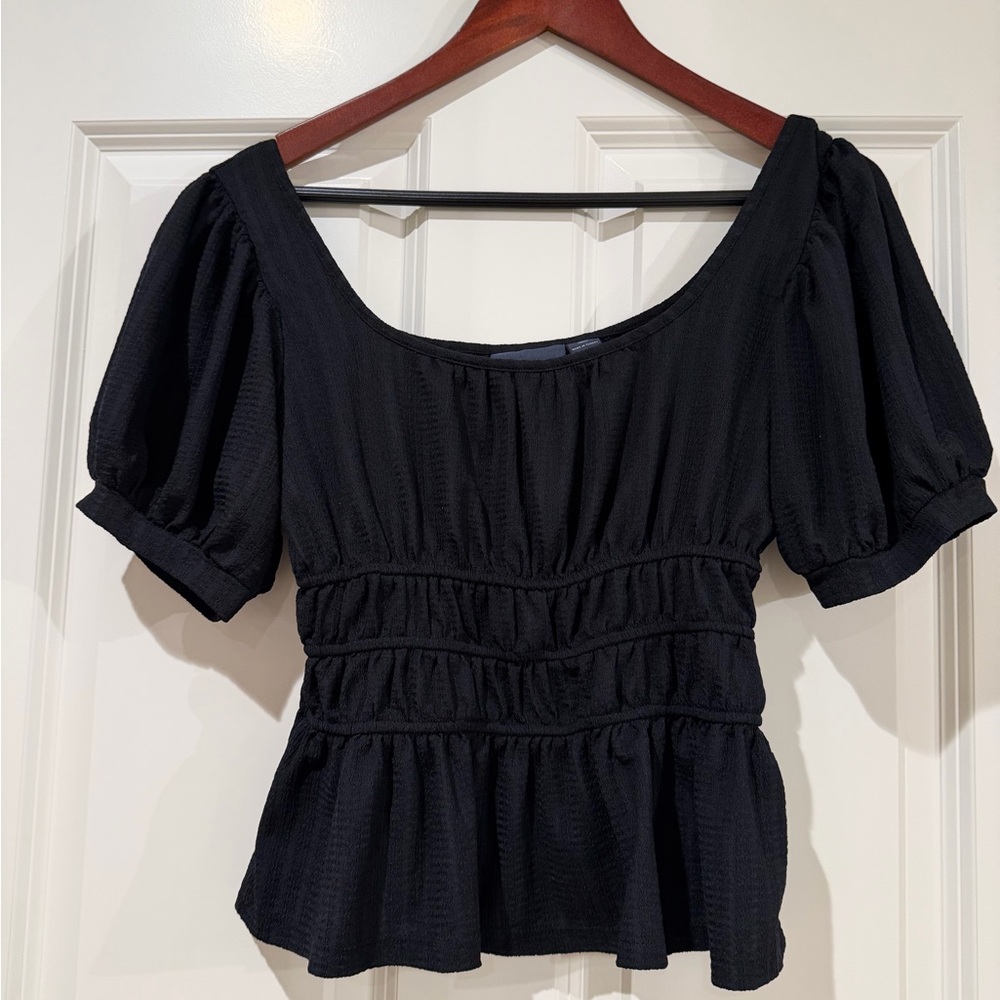 Anthropologie Black Puff Sleeve Blouse